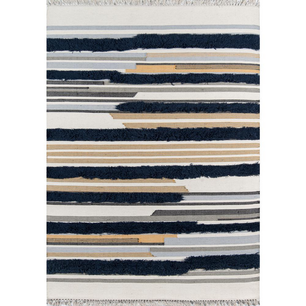 Contemporary Rectangle Area Rug, Navy, 2' X 3' - Handmade Southwestern-Style Design with Wool Fibers