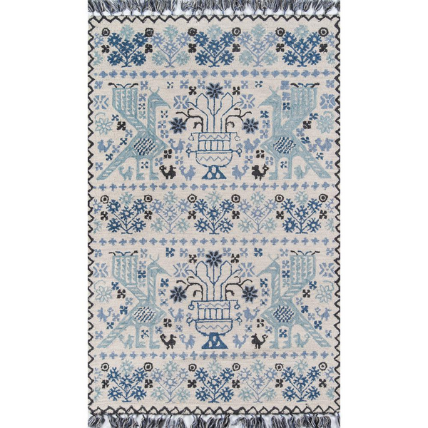 Transitional Rectangle Area Rug in Blue - 7'6" x 9'6" with Southwestern Tribal Motifs