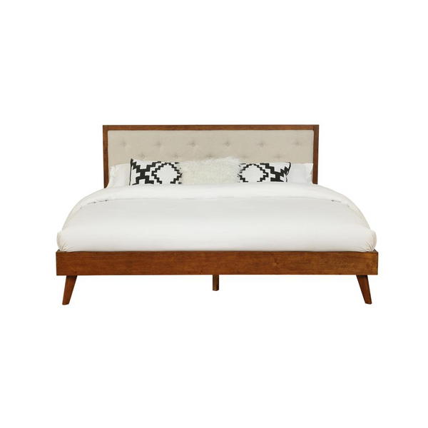 Reid Mid Century Oatmeal Platform King Bed - Stylish and Elegant King Size Bed