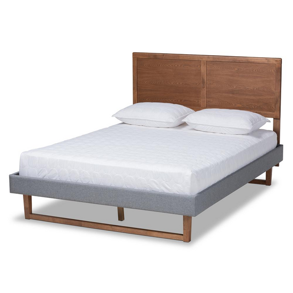 Ash Walnut Brown Finished Wood Queen Size Platform Bed - Modern and Luxurious