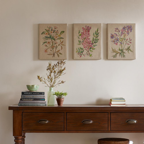 Illustration 3-piece Canvas Wall Art Set - Botanical Linen Prints by Jin Jing