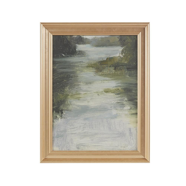 Martha Stewart Estuary Abstract Landscape Framed Glass Wall Art by Johanna Spinks