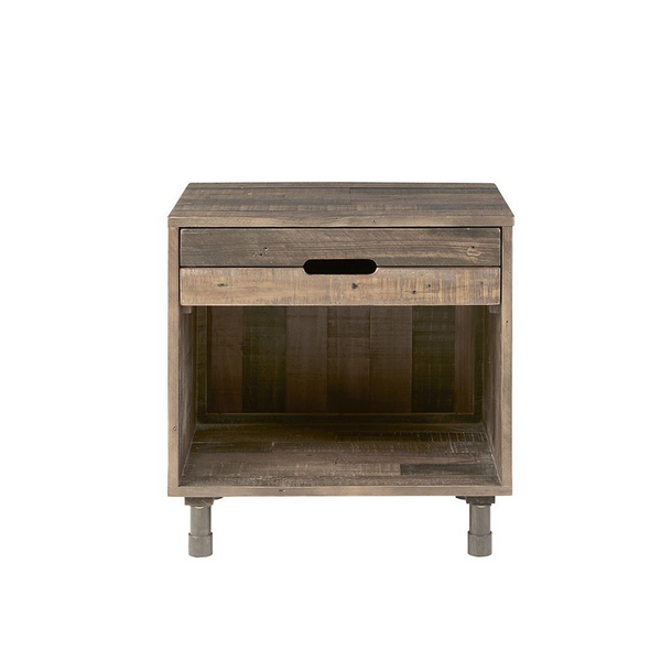 Rustic Solid Wood Nightstand with Industrial Metal Legs - INK+IVY Renu