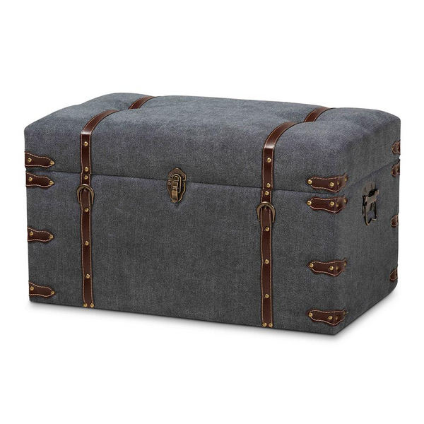 Transitional Grey Fabric Upholstered Storage Trunk Ottoman - Stylish & Functional Storage Solution