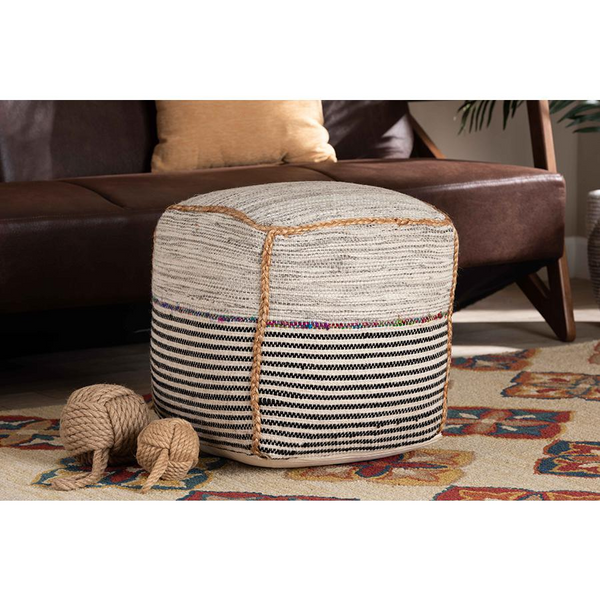 Bohemian Multi-Colored Handwoven Wool Blend Pouf Ottoman - Stylish & Cozy Footstool