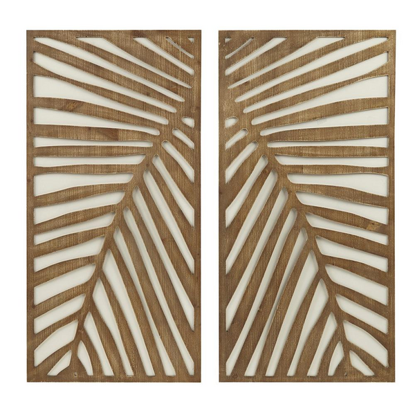 Madison Park Birch Palms Carved Wall Panel - 2 Piece Set - Coastal Home Decor