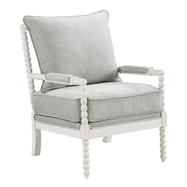 Kaylee Spindle Chair in Smoke Fabric with White Frame - Cozy and Classic