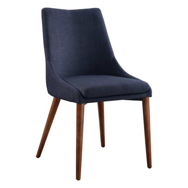 Palmer Mid-Century Modern Fabric Dining Accent Chair in Navy Fabric Set of 2