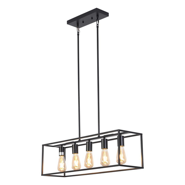 CHLOE Lighting IRONCLAD Industrial 5 Light Matt Black Island Pendant 33" Wide - Sleek Design for Bar and Dining Areas