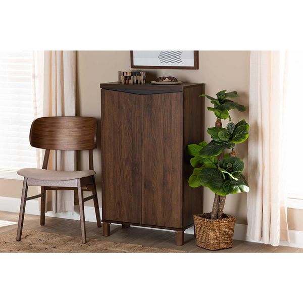 Two-Tone Walnut Brown and Dark Grey Finished Wood 2-Door Shoe Storage Cabinet - Modern & Stylish Shoe Organizer