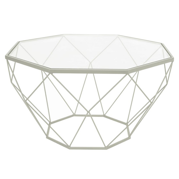 Malibu Large Modern Octagon Glass Top Coffee Table With Geometric Base