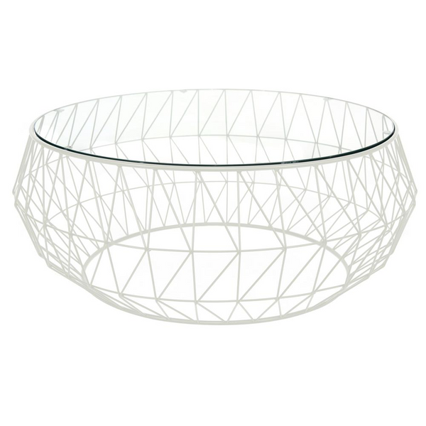 Malibu Modern Round Glass Top Coffee Table with Stylish Metal Base - Elegant & Geometric Design