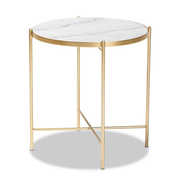 Gold Finished Metal End Table with Marble Tabletop