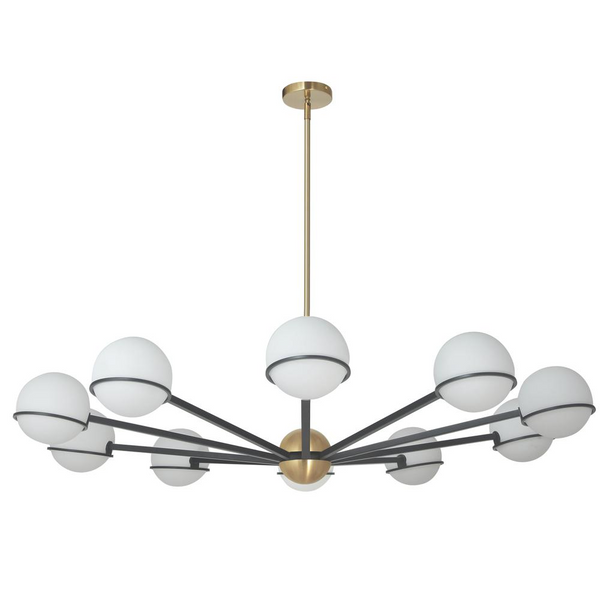 10LT Halogen Chandelier, MB/AGB with WH Opal Glass - Modern Sofia Lighting