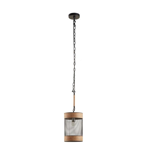 Natural Rope and Metal Mesh Cylinder Pendant - Modern Farmhouse Lighting