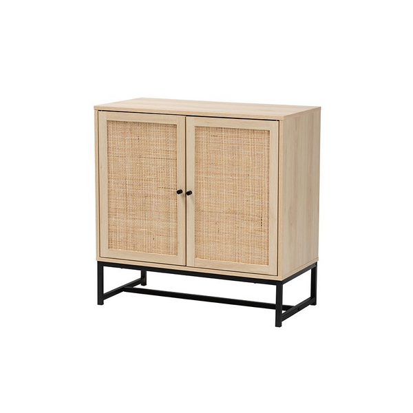 Natural Rattan 2-Door Storage Cabinet - Mid-Century Modern Design