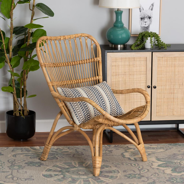 bali & pari Earvin Modern Bohemian Natural Brown Rattan Armchair