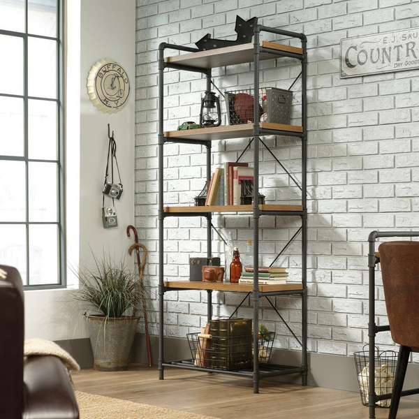 Iron City Tall Bookcase | Industrial Style, 5 Open Shelves