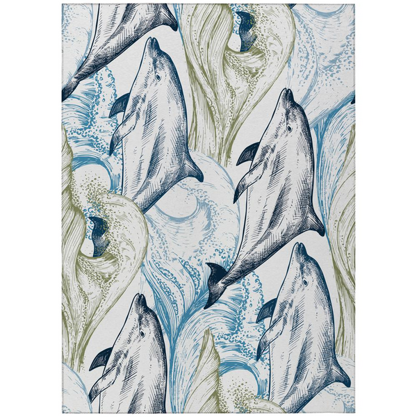 Indoor/Outdoor Harpswell AHP40 Blue Washable 3' x 5' Rug - Beach and Coastal Themed Inspired Collection