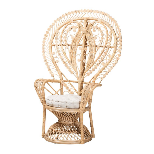 Bali & Pari Fedra Modern Bohemian Natural Brown Rattan Peacock Accent Chair