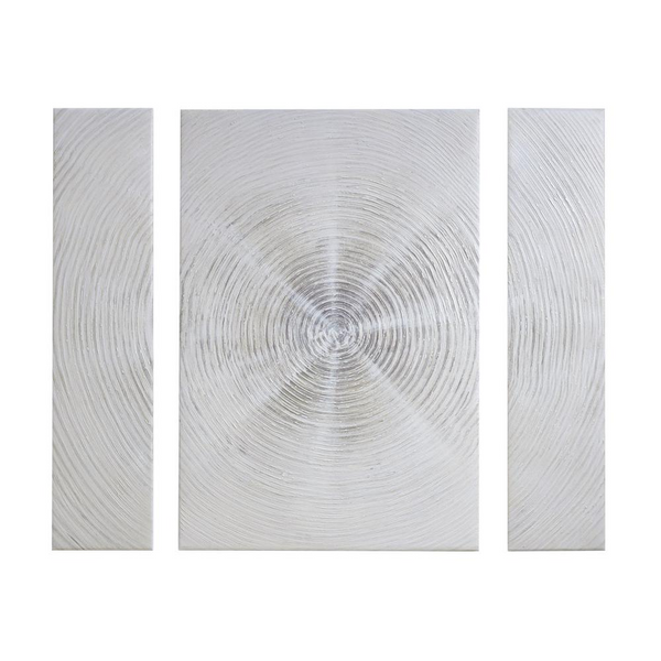 INK+IVY Silver Sand Hand Embellished Canvas 3 Piece Set - Modern Contemporary Textured Wall Art with Abstract Spiral Burst Design