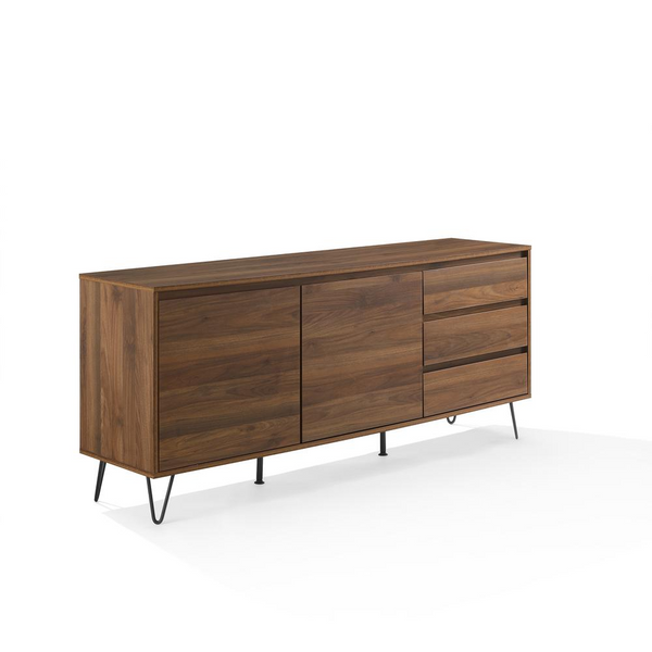 Teagan Record Storage Sideboard in Brown Oak - Mid-Century Modern TV Stand & Buffet Cabinet