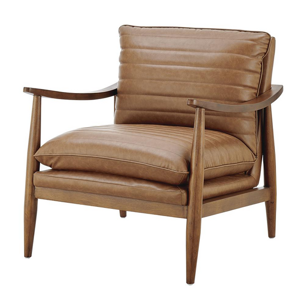 Edmond PU Accent Arm Chair - Vintage Cider | Mid-Century Style