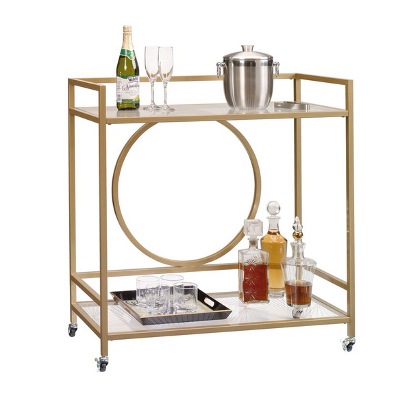 Int Lux Bar Cart Cle Satin Gold/Glass 3A - Elegant and Functional | International Lux®