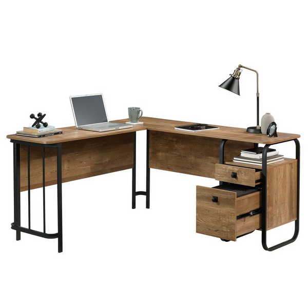 Station House L-Desk Etched Oak - Elevate Your Home Office with Rustic-Inspired Style