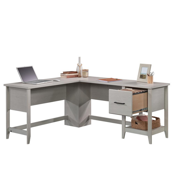 Summit Station L Desk Glacier Oak - Modern L-Shaped Home Office Desk with Storage & Cord Management