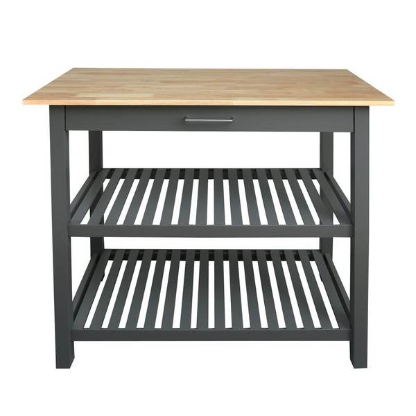 Kitchen Island Bar Station with Hardwood Counter Top - Slate Gray | Stylish & Functional