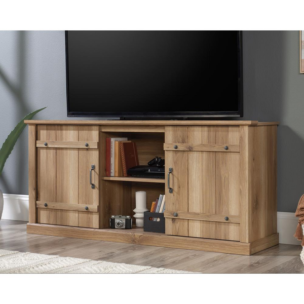 Rustic Farmhouse Entertainment Credenza - Timber Oak TV Stand with Sliding Barn Doors