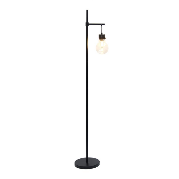 Elegant Hanging Lightbulb Floor Lamp | Modern Black Finish with Clear Glass Shade