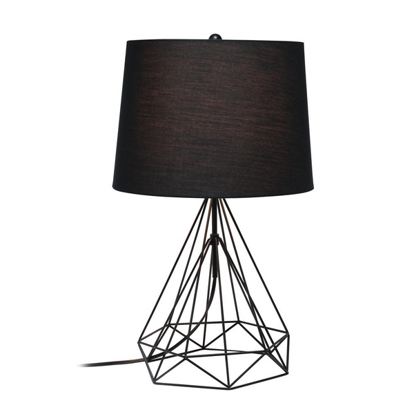 Wired Metal Table Lamp, Black Matte - Modern Geometric Design