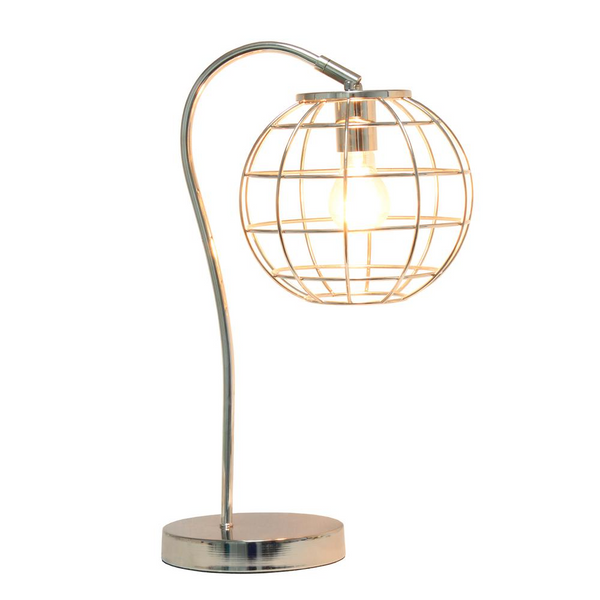 Caged In Metal Table Lamp, Chrome - Retro Industrial Style