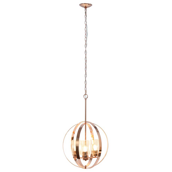 18" Modern Orb Adjustable 3-Light Metal and Clear Glass Kitchen Pendant