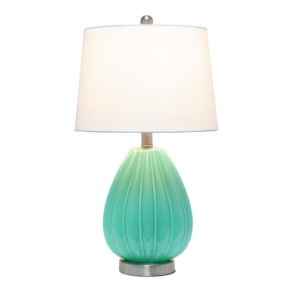 Creased Table Lamp with Fabric Shade, Seafoam - Stylish Glass Lamp for Home Decor