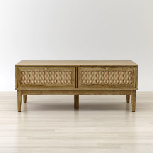 Bodrum Coffee Table - Elegant Wood and Synthetic Rattan Design with Ample Storage