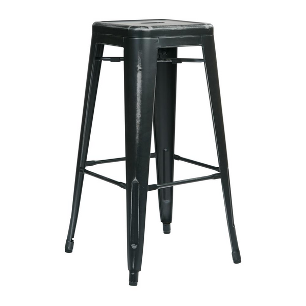 Bristow 30" Antique Metal Barstool - Set of 4, Black Finish, Backless, Fully Assembled