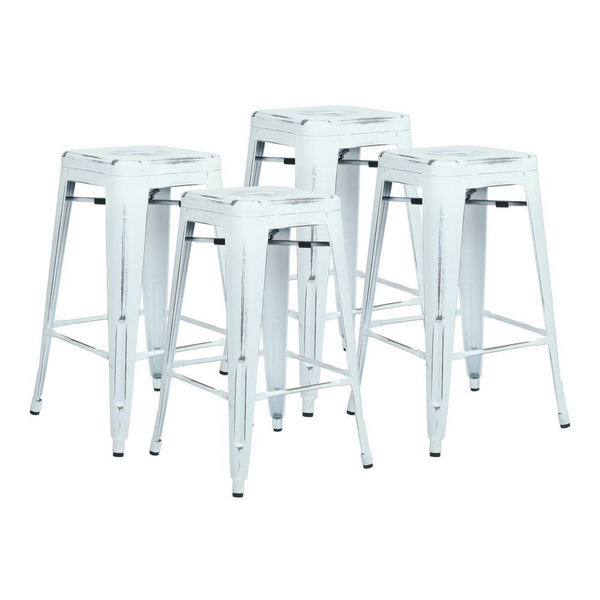 Bristow 26" Antique Metal Barstools - Set of 4, Backless, Fully Assembled, Antique White Finish