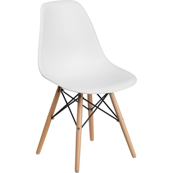 Modern White Plastic Chair with Wooden Legs – Perfect for Dining, Office, and Living Room