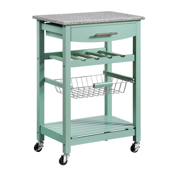 Roger Green Kitchen Island with Granite Top - Multifunctional & Stylish Mobile Cart