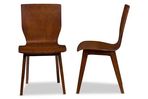 Scandinavian Style Dark Walnut Bent Wood Dining Chair Set - Mid-Century Modern Design (Set of 2)