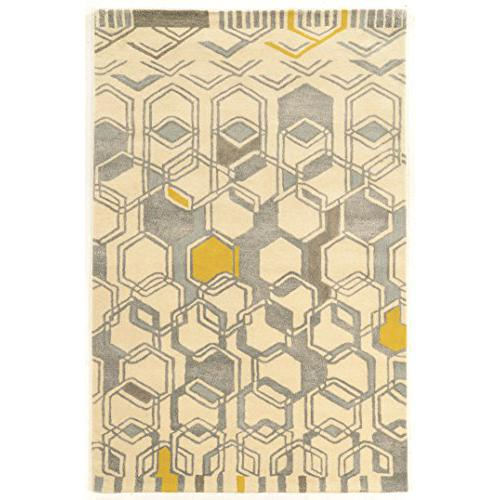 Aspire Wool Geo Ivory & Grey 8x11 Rug - Plush Handtufted Wool Rug