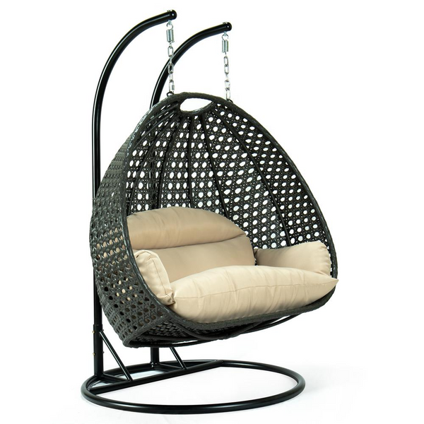 Charcoal Wicker Hanging 2-Person Egg Swing Chair | Outdoor Furniture