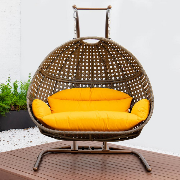 LeisureMod Wicker Hanging Double Egg Swing Chair - Outdoor Comfort and Style