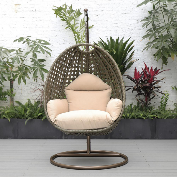 Beige Wicker Hanging Egg Swing Chair - Comfortable Outdoor Furniture