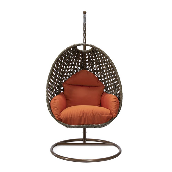 Beige Wicker Hanging Egg Swing Chair - Outdoor Patio Furniture