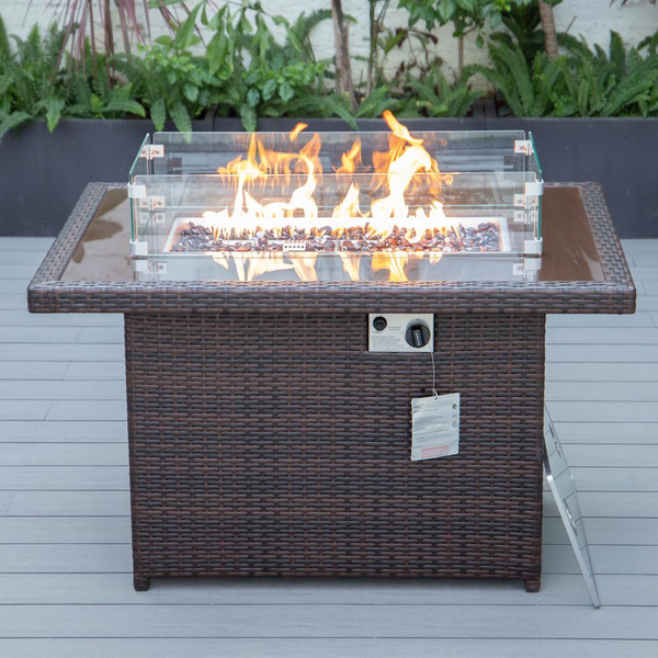 Mace Wicker Patio Modern Propane Fire Pit Table