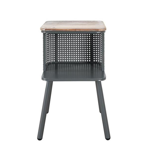 Tampa Side Table/Top Fir Wood, Woven Wrap Around Back, Metal Base - Stylish and Glamorous